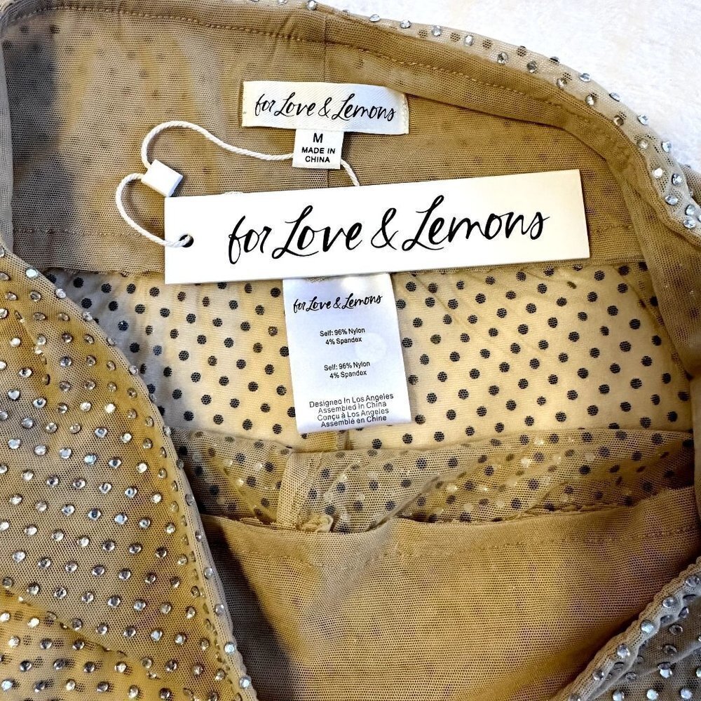 NWT For Love & Lemons Kiara Mesh Rhinestone Bike Shorts in Beige - M - Picture 3 of 6